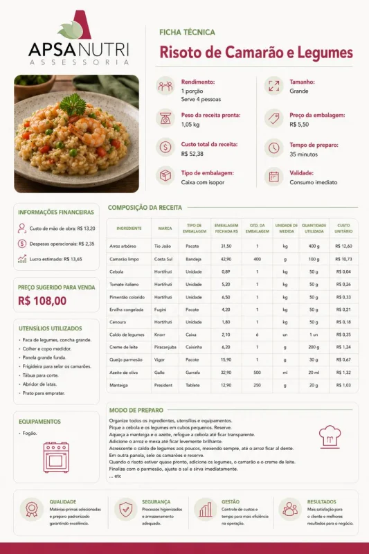elaboração de ficha técnica para cafeterias